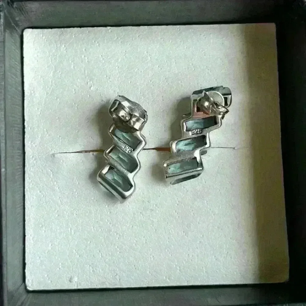 Azure Brilliance - Genuine 925 Sterling Silver Earrings w Blue Zirconium Stones